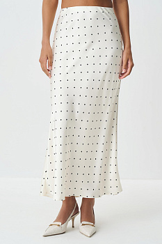 Юбка миди из сатина в горох (ванильный)