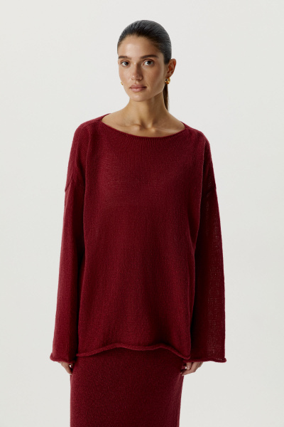 Джемпер ажурной вязки (XS/S, винный) 