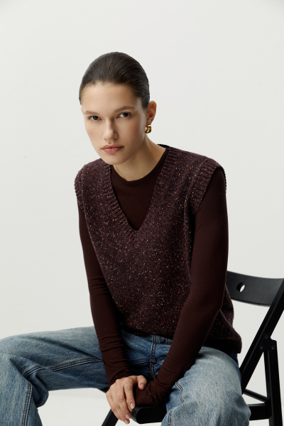 Жилет вязаный из твидовой пряжи с шерстью (шоколадный) (XS/S) 