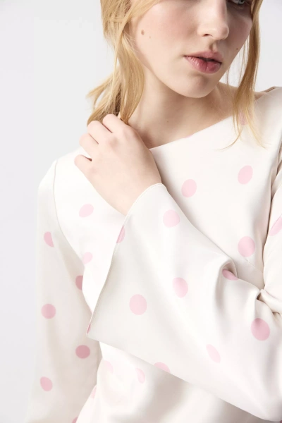 Платье из сатина с расклешенными рукавами (Розовый горох на молочном) (M) 