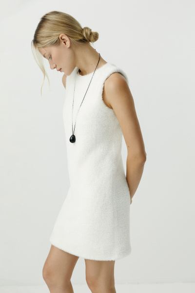 Платье из ворсовой ткани (молочный) (XS) 