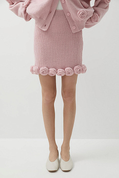 Юбка мини вязаная с декоративными розами (розовый)