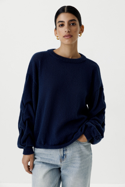 Джемпер оверсайз с косами по рукавам (темно-синий) (XS/S)