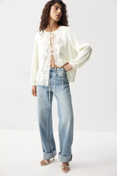 Джинсы с необработанным низом (винтажный голубой) (S) 