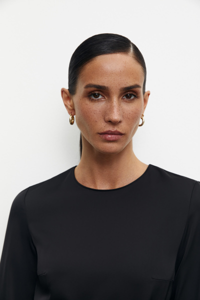 Платье из атласа (XS, черный)