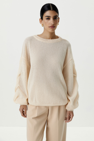 Джемпер оверсайз с косами по рукавам (кремовый) (M/L) 