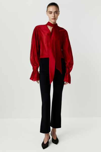 Блуза с объемным рукавом из полупрозрачной ткани (бордовый) (M) 