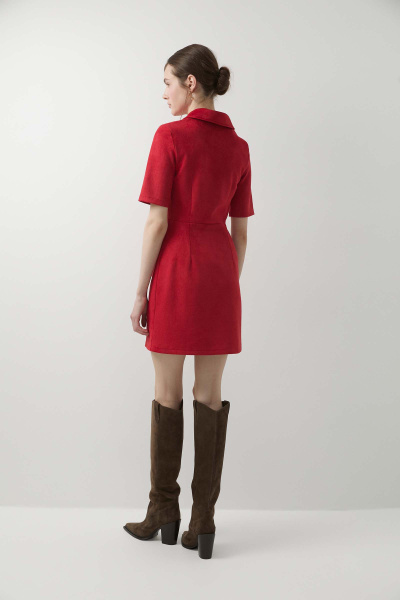 Платье из замши с воротником поло (красный) (XS)