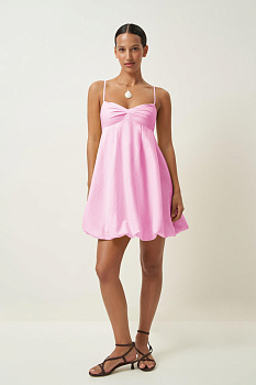 Платье баллон на лямках (розовый)