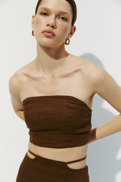 Топ силуэтный изо льна (коричневый) (L) 