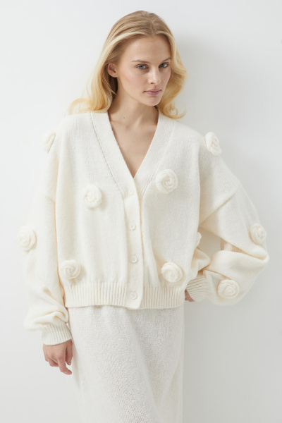 Кардиган с декоративными розами (белый) (M/L) 