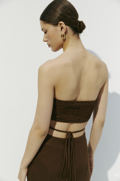 Топ силуэтный изо льна (коричневый) (L) 