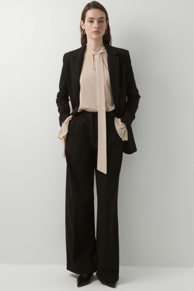 Брюки силуэта палаццо из костюмной ткани (черный) (XS)