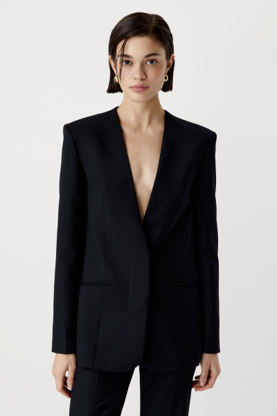Пиджак прямой без лацканов (черный) (XS)