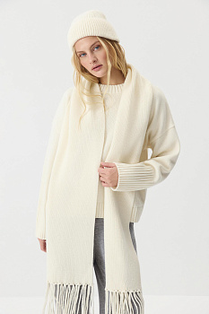 Шарф из шерсти мериноса с бахромой (Ванильный)