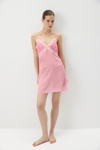 Платье-комбинация с принтом сердечки (Розовый) (M) 