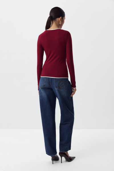 Лонгслив с контрастной отделкой (бордовый) (M) 