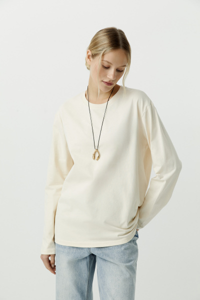 Лонгслив базовый из хлопка (кремовый) (L) 
