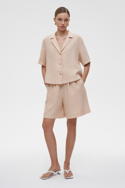 Рубашка с коротким рукавом изо льна (M/L, бежевый) 2183