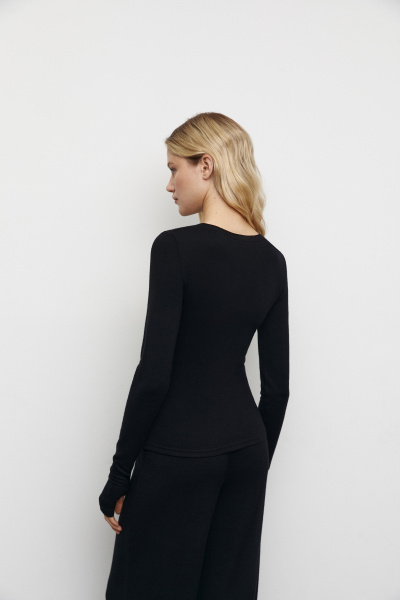 Лонгслив из мягкого трикотажа (XS, черный) 