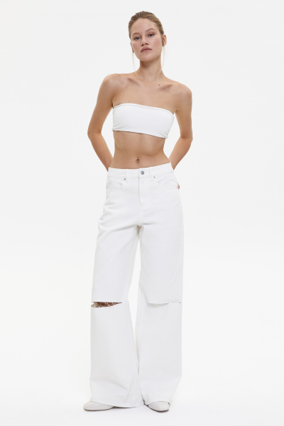 Джинсы палаццо с разрезами/Denim palazzo with cuts (30/XL, молочный/milk) 2207