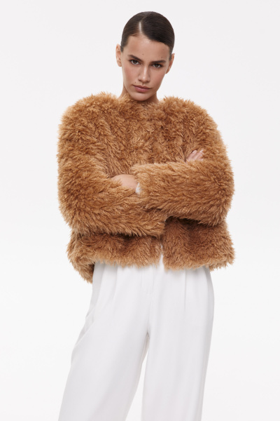 Шуба короткая из искусственного меха (one size, бежевый) 