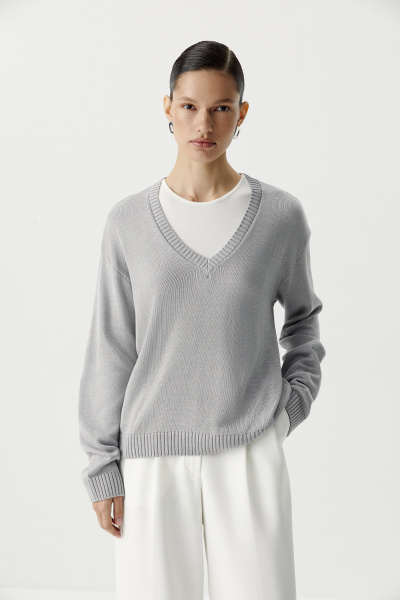 Джемпер базовый из вискозы с V-вырезом (M/L, серый) 