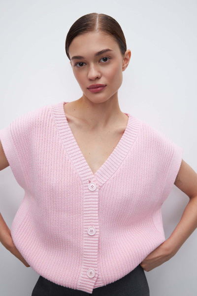 Вязаный жилет на пуговицах (one size, розовый меланж)
