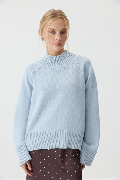 Свитер с широкой стойкой из хлопка (светло-голубой) (XS/S) 