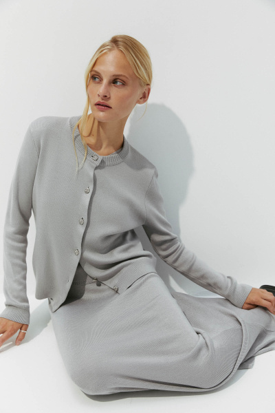 Кардиган с фактурными пуговицами (S, серый) 