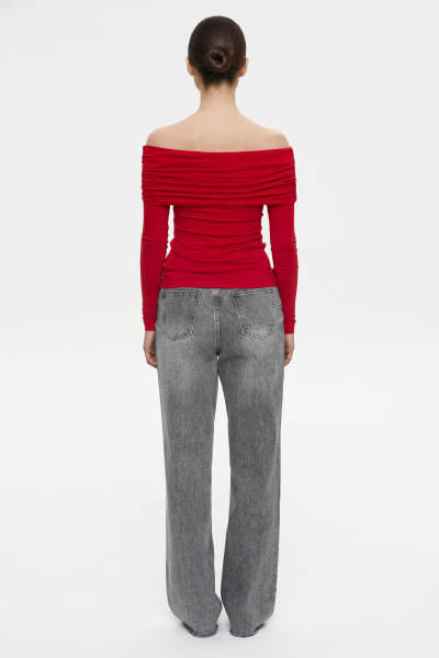 Лонгслив трикотажный с драпировкой на плечах (алый) (XS) 