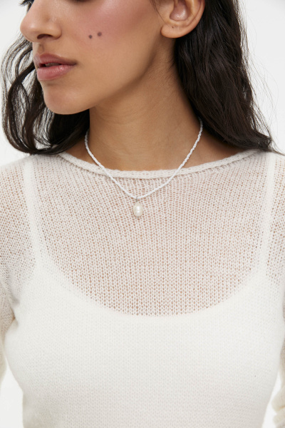 Платье макси ажурной вязки (белый) (XS/S)