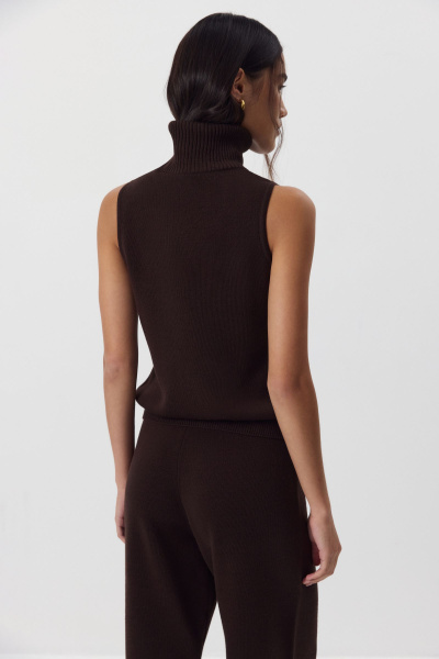 Топ с воротником-стойкой вязаный с  шерстью (шоколадный) (M) 