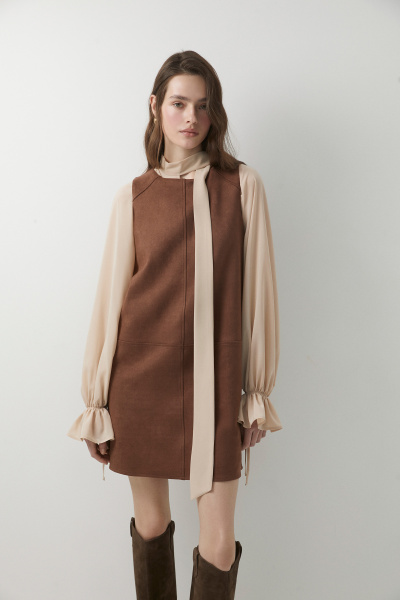 Платье мини прямое из замши (коричневый) (XS)