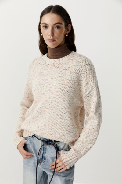Джемпер вязаный из твидовой пряжи с шерстью (молочный) (XS/S) 