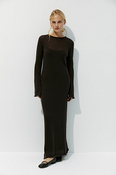 Платье макси ажурной вязки (коричневый)