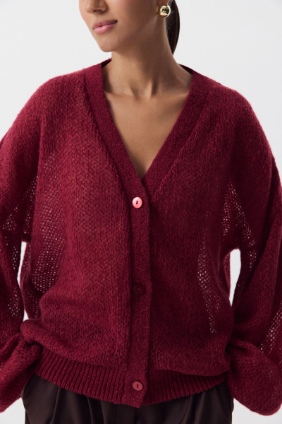 Кардиган ажурной вязки (винный) (one size) 
