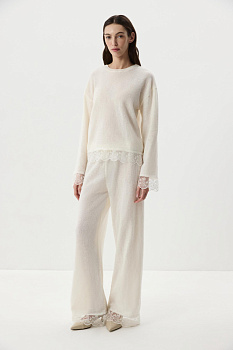 Брюки с ажурным кружевом (Молочный)