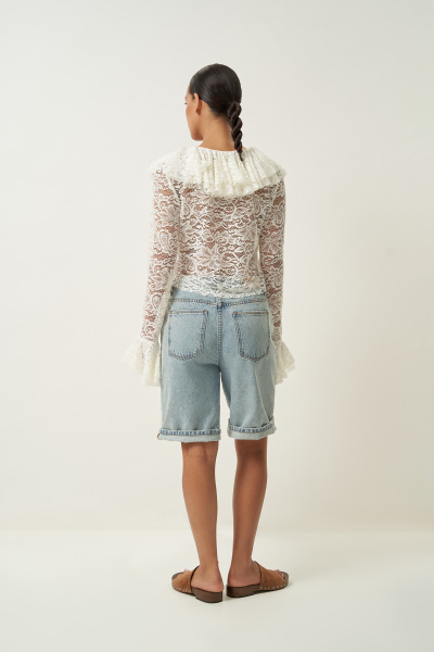 Блузка из кружева на завязках (молочный) (M) 