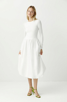 Платье-баллон с длинным рукавом (молочный)