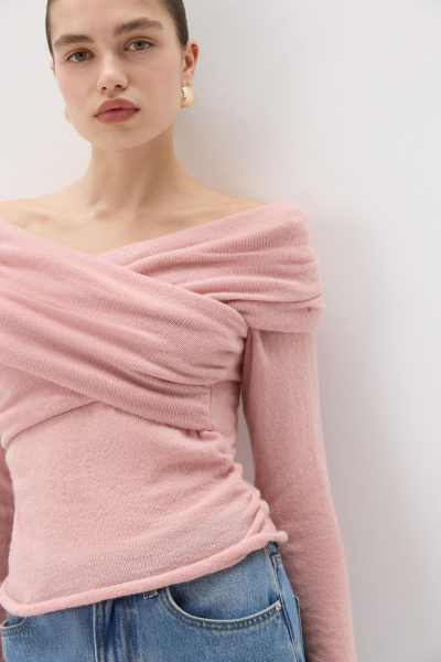 Лонгслив вязанный с драпировкой (Пудровый) (M) 