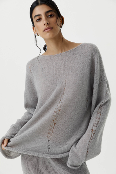 Джемпер оверсайз с гранжевым эффектом (светло-серый) (M/L) 