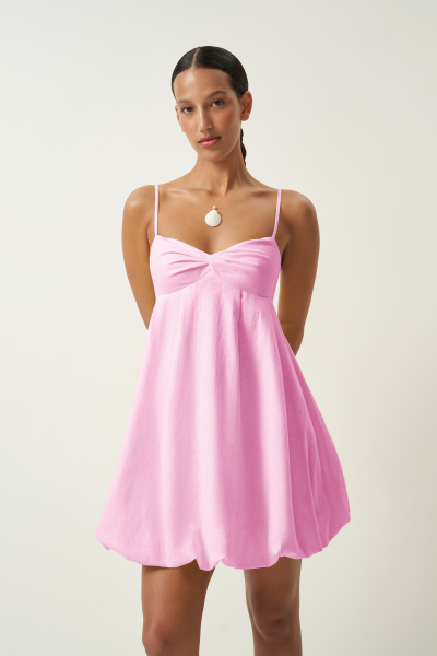 Платье баллон на лямках (розовый) (XS)