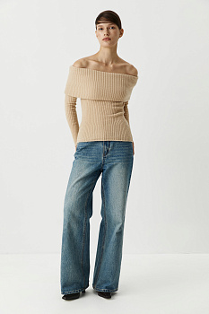 Джемпер с открытыми плечами (светло-бежевый)