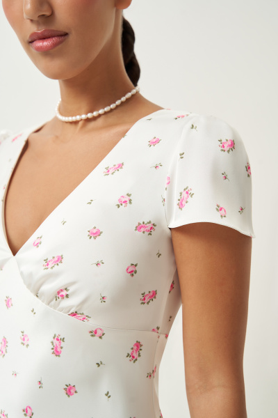 Платье из сатина с принтом (молочный) (XS)