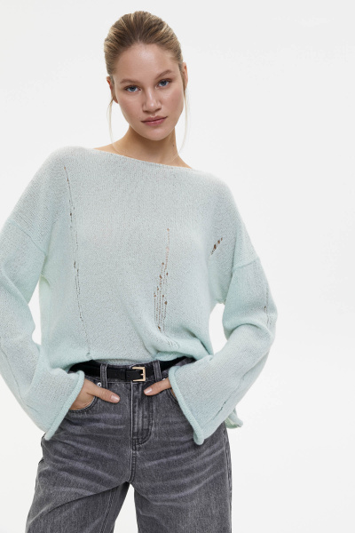 Джемпер оверсайз с гранжевым эффектом (XS/S, оливковый) 