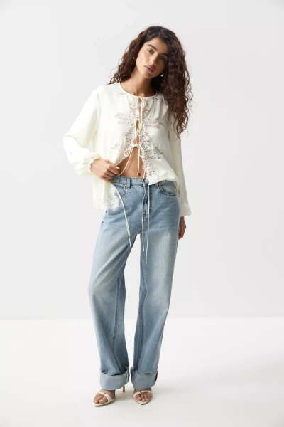 Джинсы с необработанным низом (винтажный голубой) (S) 