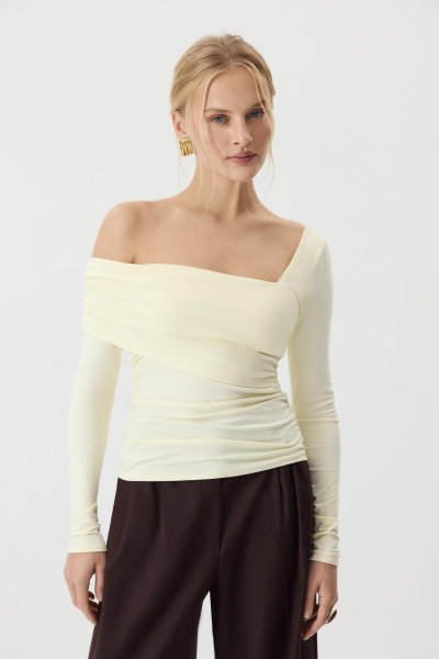 Лонгслив со спущенным плечом  (Сливочный) (XS)