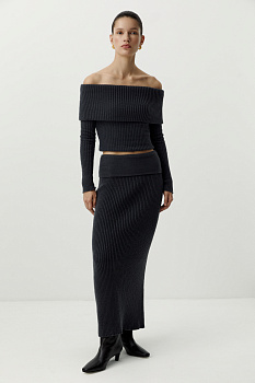 Юбка вязаная с отворотом на поясе (антрацит)