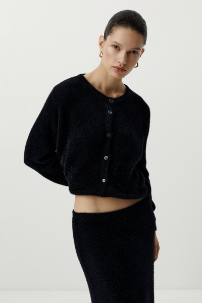 Кардиган из пушистой пряжи (черный) (L) 